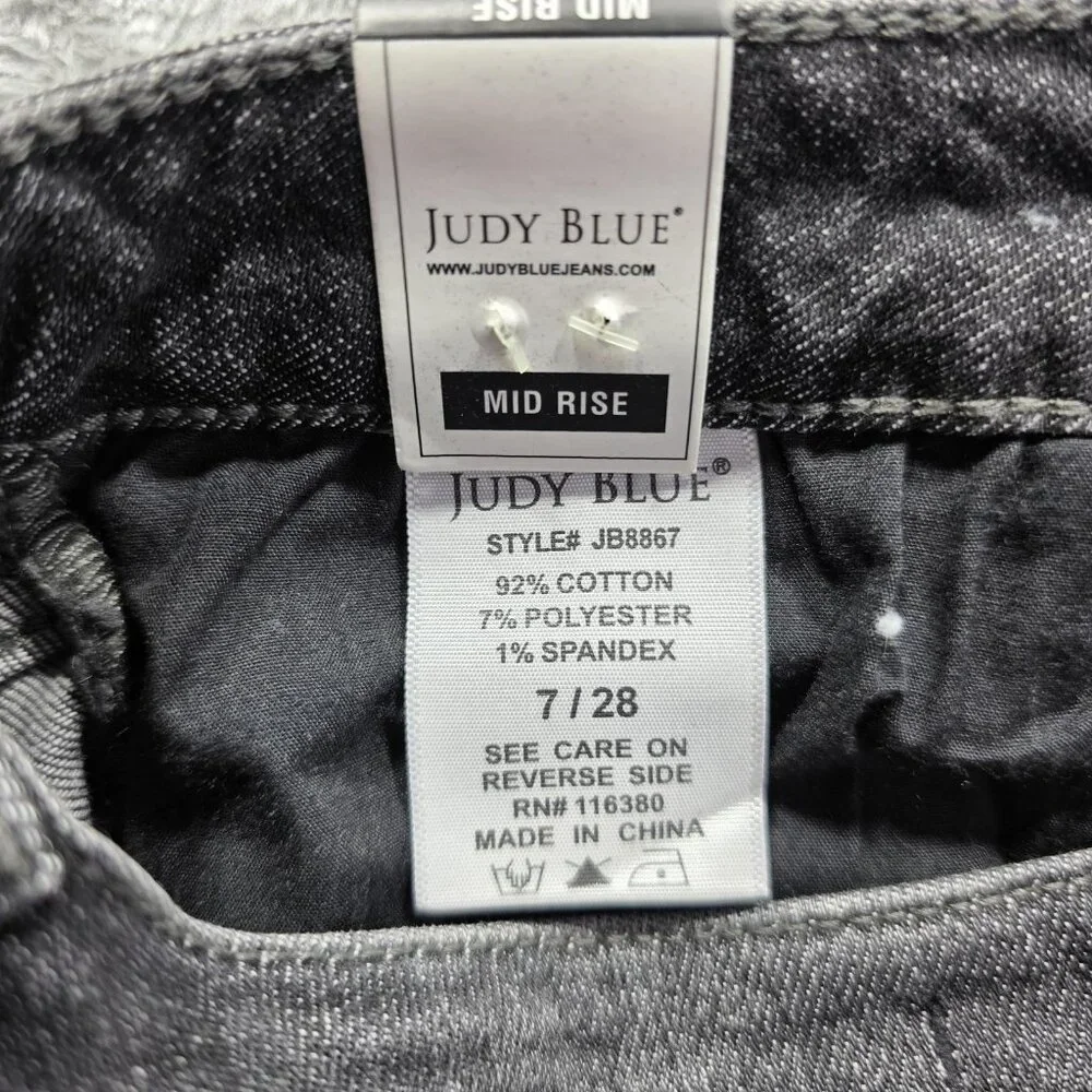 Judy Blue Jeans Womens 7 28 Black Distressed Boyfriend Fit Mid Rise JB8867 NWT